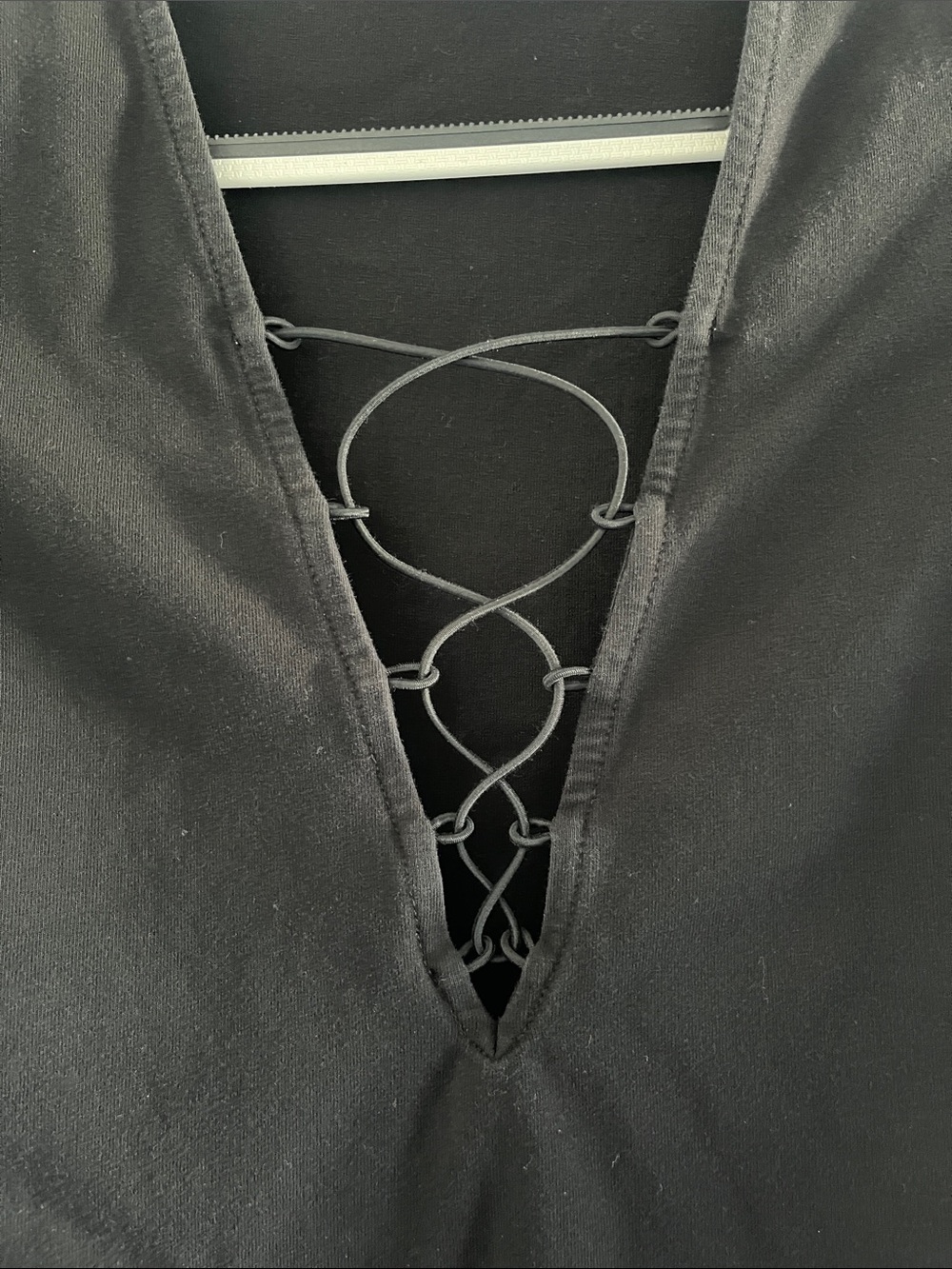 Guess Black Long-Sleeve Lace-Up V-Neck Bodysuit - Picture 3 of 7